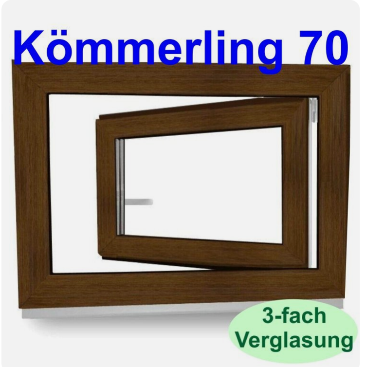 2 STK - FENSTER 3 fach GLAS Kunststofffenster Nussbaum Kellerfenster Kömmerling Fenster 3fach Verglasung